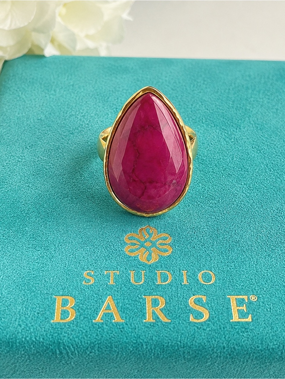 Studio Barse Fuchsia Magnesite Teardrop Statement Ring  Size 7